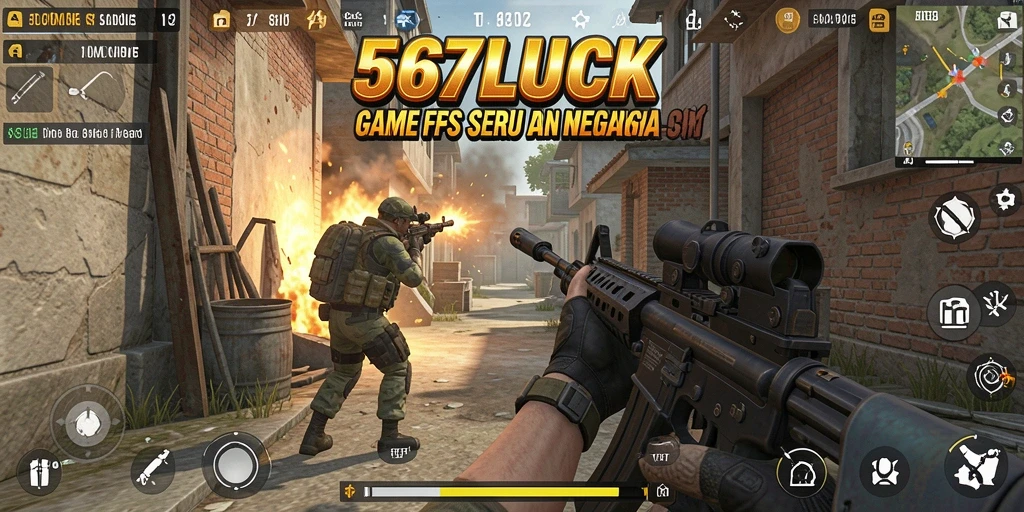 Tampilan gameplay 567LUCK yang mendebarkan dalam aksi FPS.