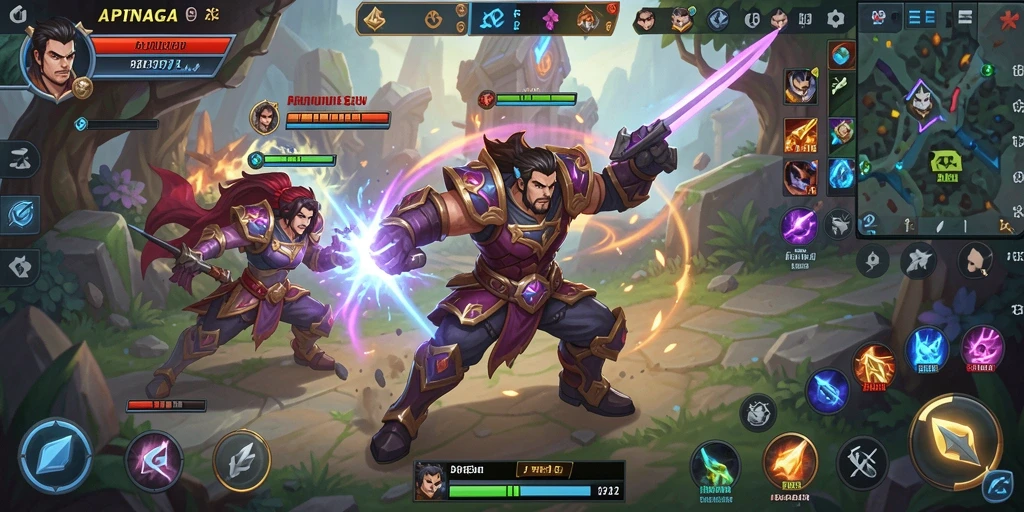 Tangkapan layar dari gameplay seru APINAGA di arena pertempuran.
