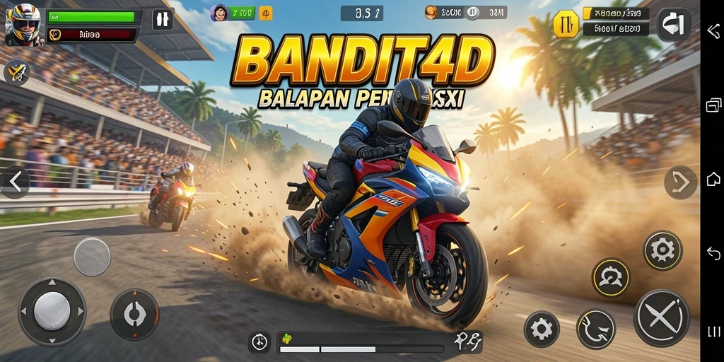 Screenshot gameplay BANDIT4D menampilkan aksi balapan motor yang mendebarkan.