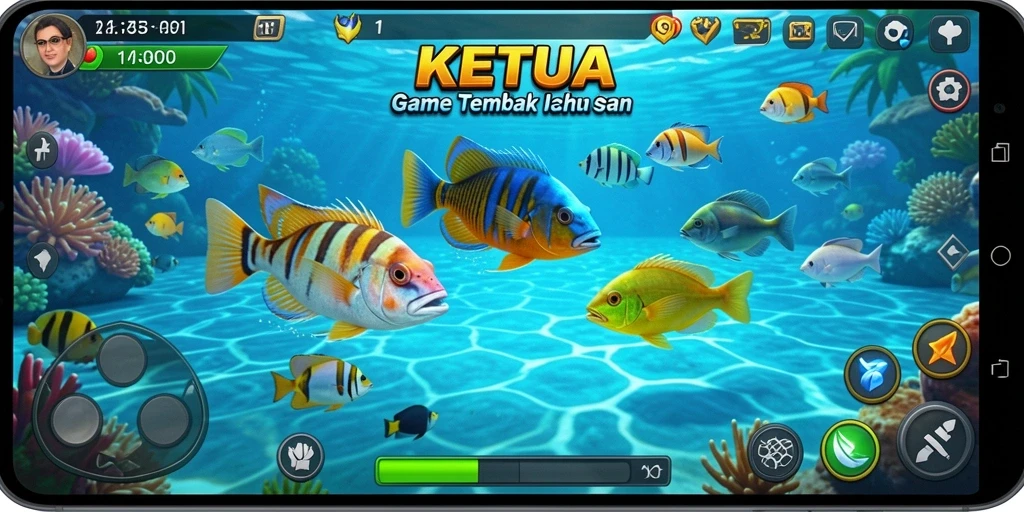Tangkapan layar gameplay KETUA menampilkan aksi seru Tembak Ikan.