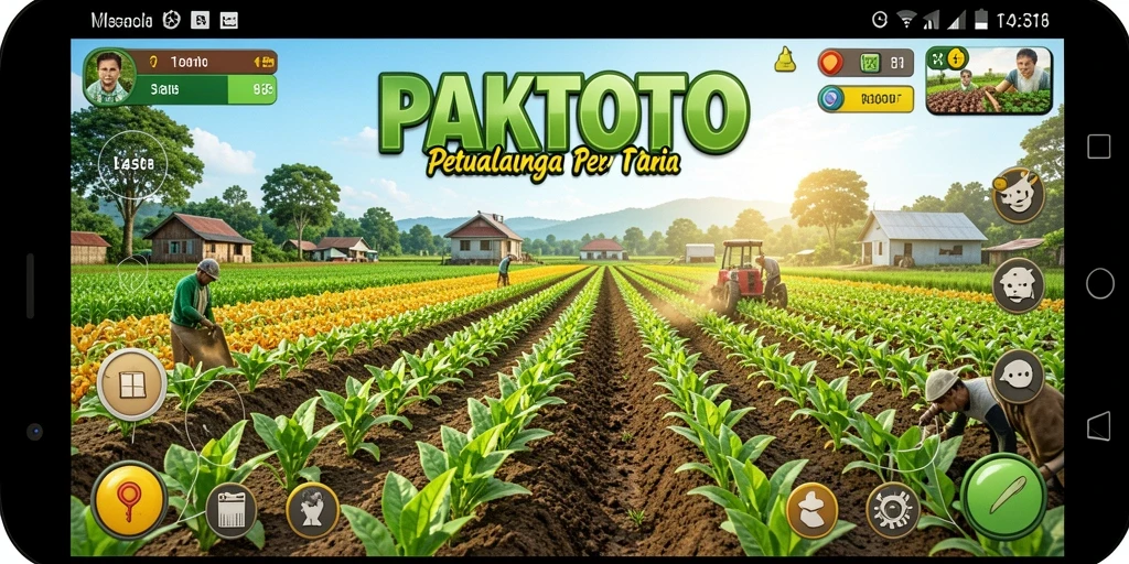 Screenshot utama PAKTOTO menampilkan pemandangan ladang yang indah dan aktivitas bertani.