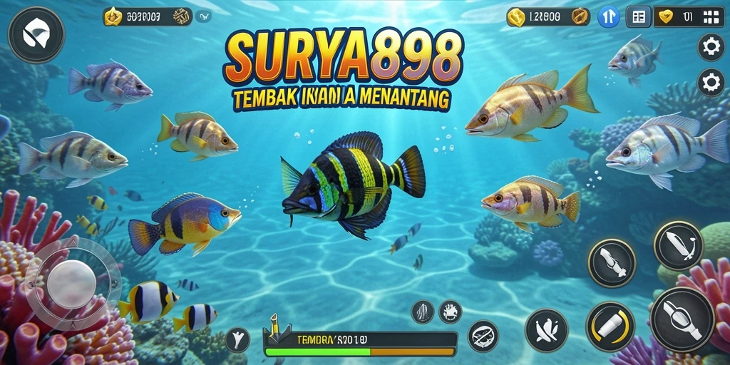 Tampilan gameplay menegangkan dengan aksi menembak ikan.