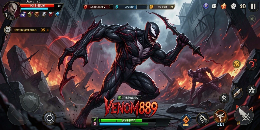 Tangkapan layar menunjukkan aksi mendebarkan dalam VENOM889.
