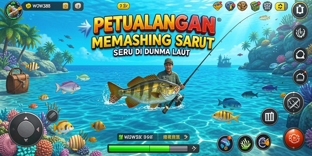Screenshot gameplay WOW388 dengan aksi memancing yang seru.